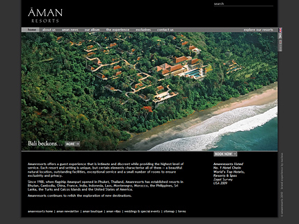 Amanresorts Official Siteのトップページにアマンキラの空撮が