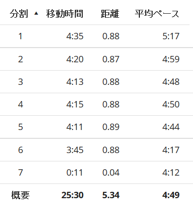 Garmin Connect上の分割データ