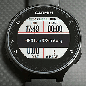 GPS Auto Lapを設定した場所から離れている場合はその距離が表示される