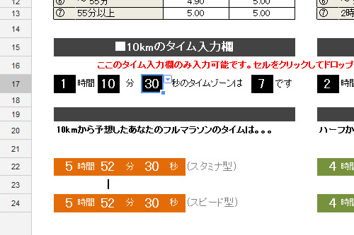 10kmが1時間10分30秒の方は5時間52分30秒