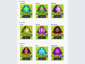 Pocket Frogs 2.0 新種一覧完成、レベルで分類しました