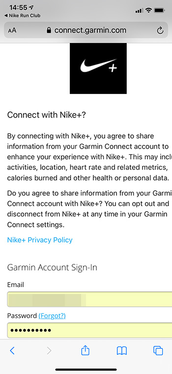 nike run club app garmin connect