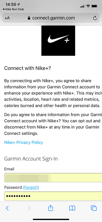 nike running app garmin connect