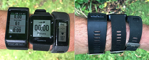 左からvivoactive HR、FR35、vivosmart HR+ Photo via: Road Trail Run: Garmin Comparison: Forerunner 35, Vivosmart HR+ & Vivoactive HR-Mid Range GPS and Activity Watches 