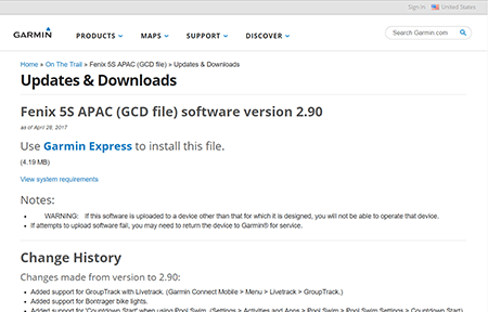 Garmin: Fenix 5S APAC (GCD file) Updates & Downloads