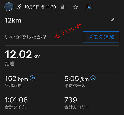 ラン近況(57) ジーさん疲れています、12km