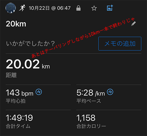 ラン近況(59) 2週間前20kmも無事終了