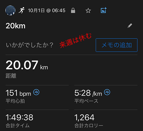 ラン近況(56) 4週連続20kmダァー